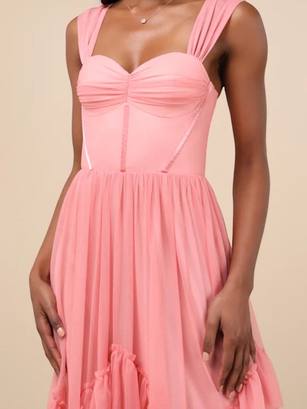 Lulus Pink Mesh Off-the-Shoulder Stunning Personality Maxi Dress Size Large - Picture 5 of 7